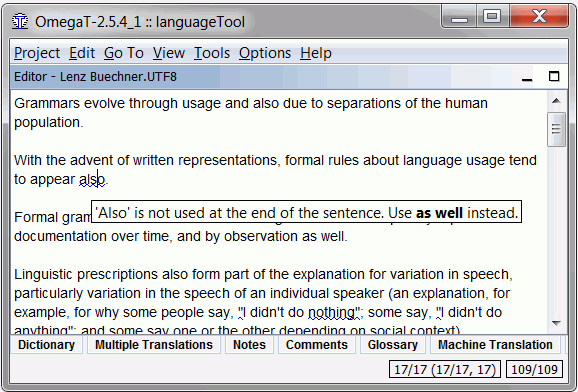 LanguageTool v OmegaT