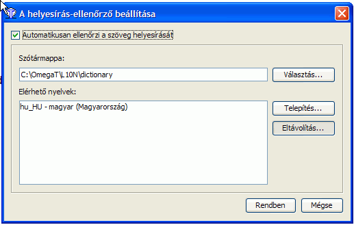 A helyesírás-ellenőrző beállítása