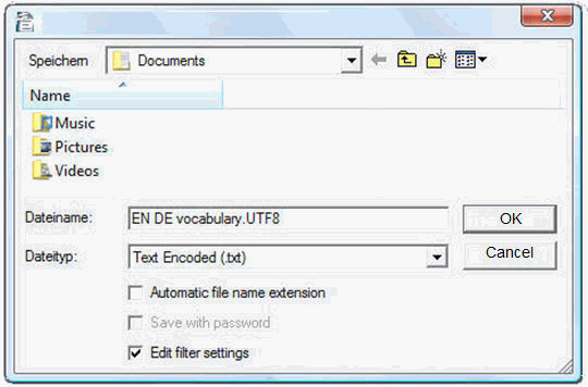 save file as dialog for the glossary