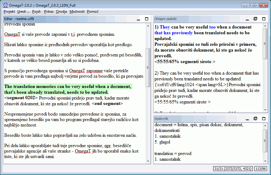 Podokna v OmegaT