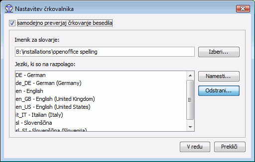Nastavitve za črkovalnik
