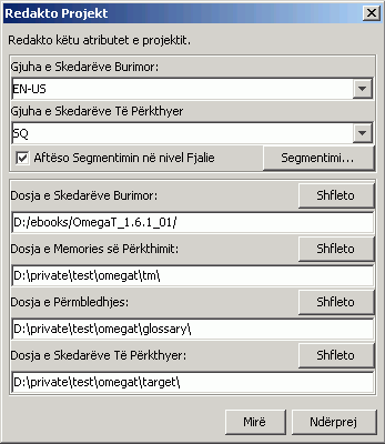 Dritarja e përcaktimeve të projektit